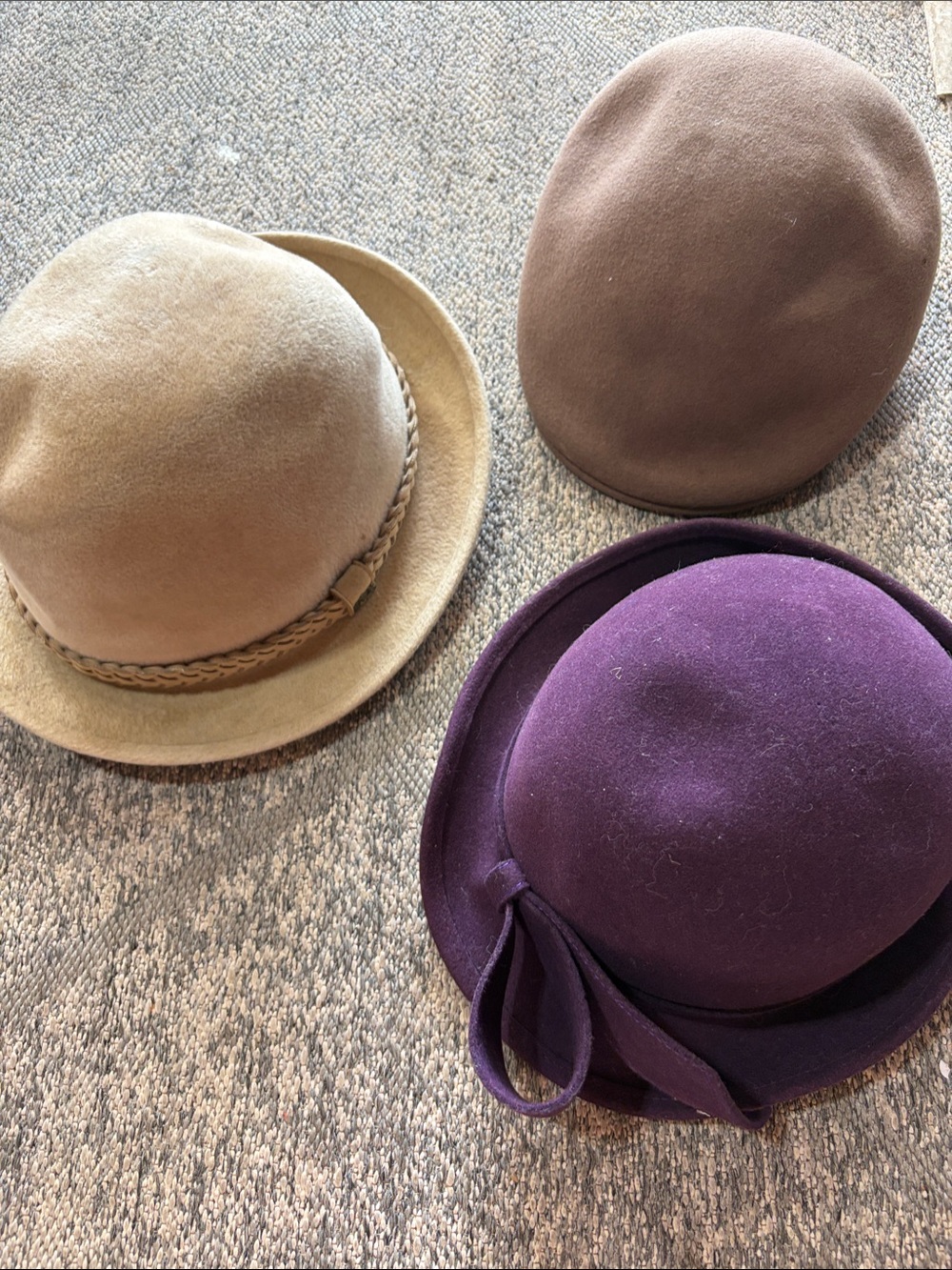 Pendleton Women's Felt Hat Trio in Purple, Brown, and Tan